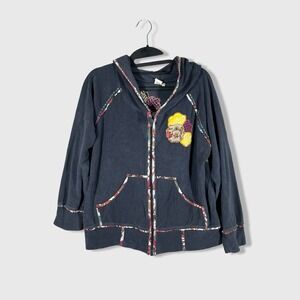 Tushar Handworks Zip Up Hoodie Womens L Floral Patchwork Terry Cloth Boho Chic